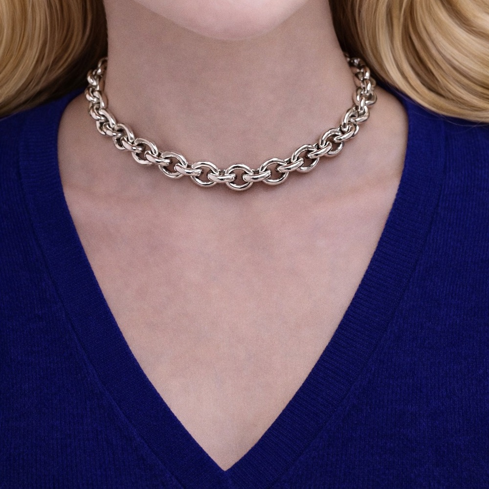 Grunge Punk Chain Necklace 15” Silver Plated Chunky Rolo Choker Cosplay Party